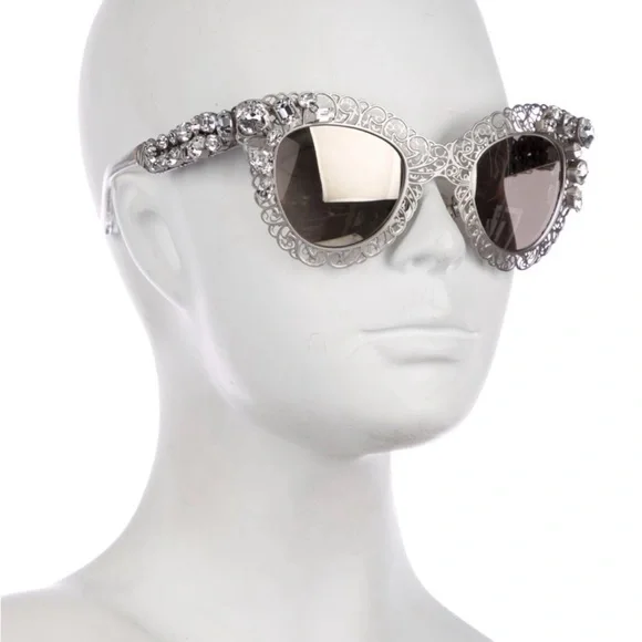 Authentic Dolce & Gabbana Silver Filigree and Crystal Sunglasses - Picture 1 of 8